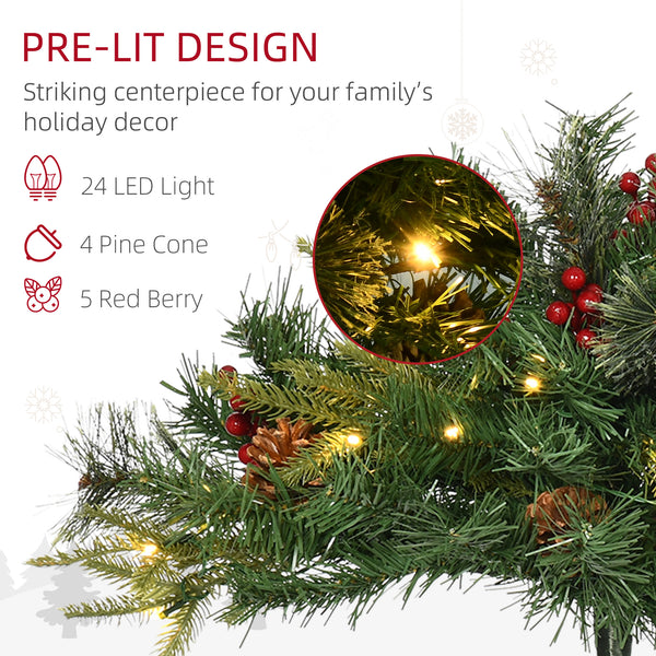 Petit sapin de Noël artificiel illuminé de 1,5 pi avec cocottes et baies rouges – Intérieur et extérieur