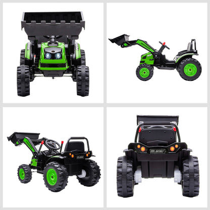 6 Volt Battery Powered Kids Tractor, Ride-On Excavator, Music, Front Headlight, Reverse, Green