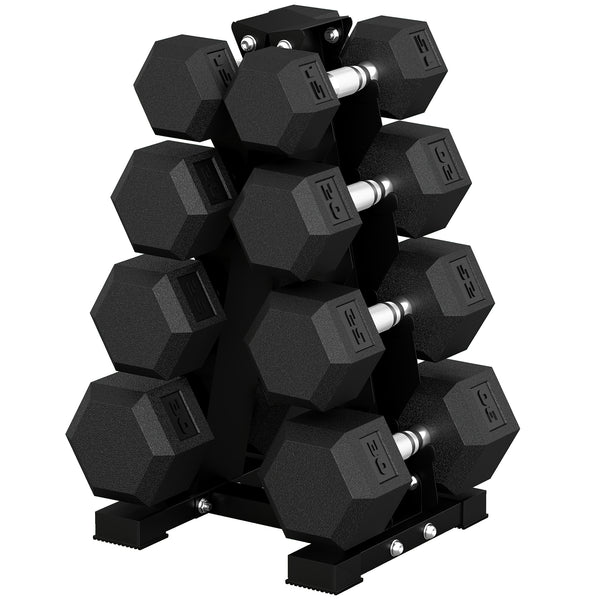 Ensemble de 8 haltères hexagonaux de 15 à 30 lb avec support de rangement vertical