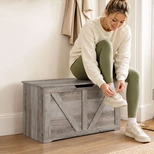 Banc coffre de rangement 100 L avec couvercle à fermeture sécurisée, gris