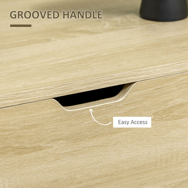 Banc de rangement relevable avec charnières de sécurité et pieds en acier, naturel