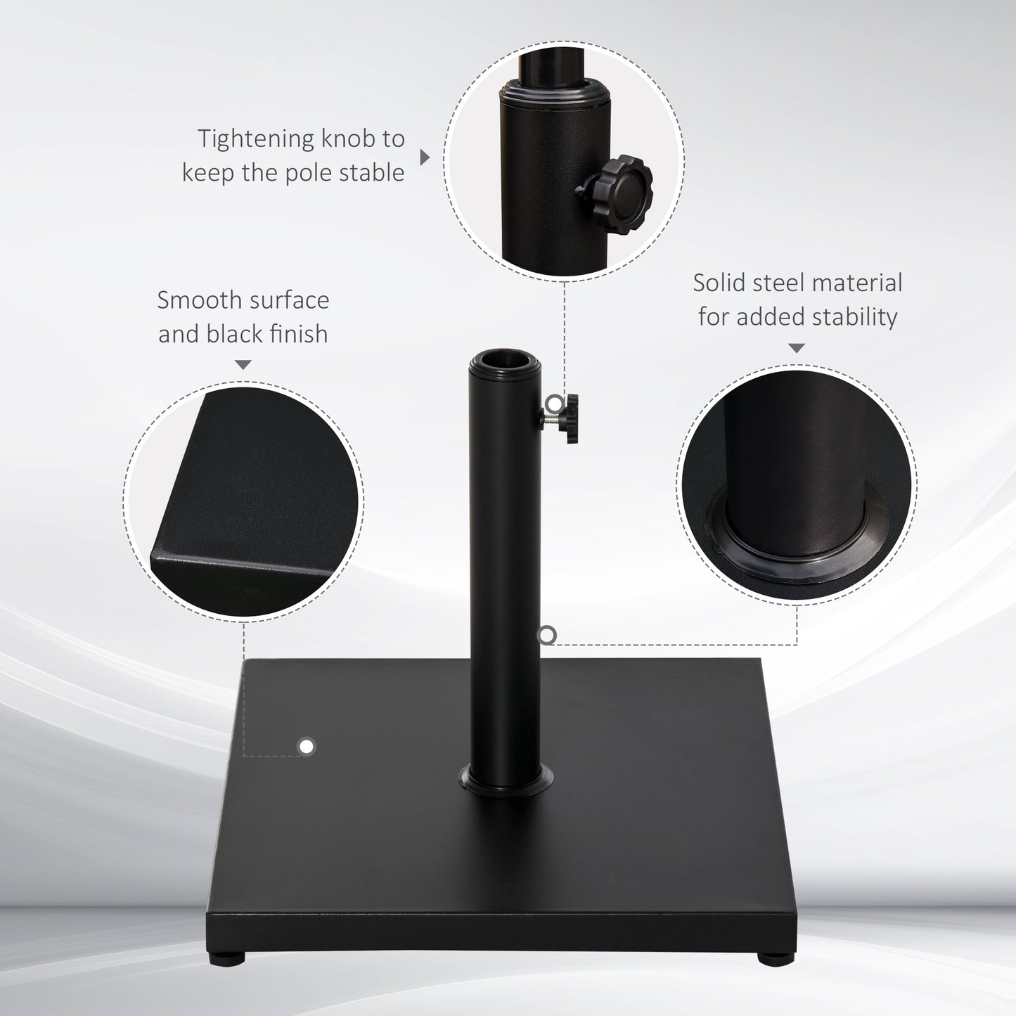 Support de parasol carré en acier de 18 kg avec bouton réglable, noir
