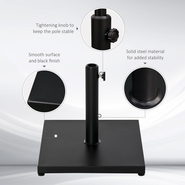 Support de parasol carré en acier de 18 kg avec bouton réglable, noir
