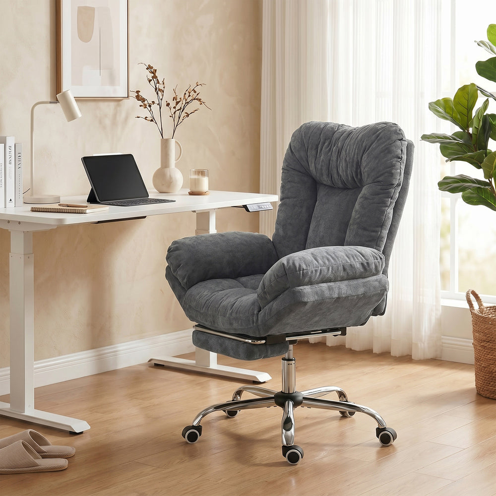 Fauteuil de bureau large avec repose-pieds, gris foncé