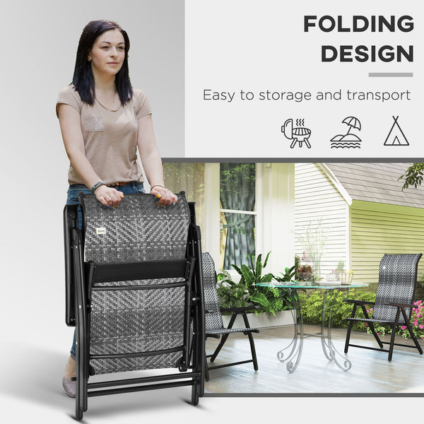 Lot de 2 chaises pliantes d'extérieur en osier avec dossier réglable, gris mélangé