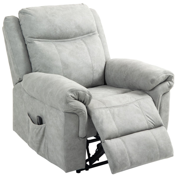 Fauteuil inclinable manuel avec massage par vibrations, poches latérales, en microfibre grise