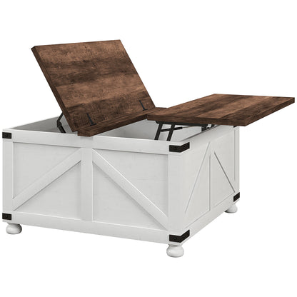 Table centrale de style campagnard de 81 cm avec compartiment caché pour le salon, blanc antique