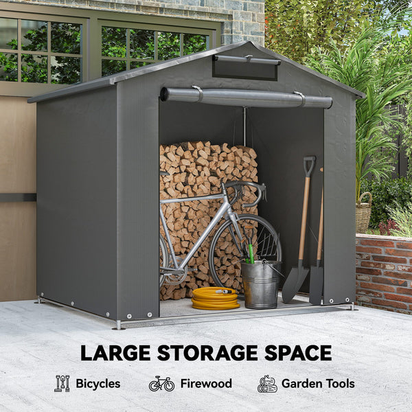 Waterproof portable garden shed with roll-up zip door, dark grey