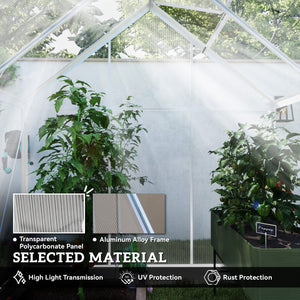 Polycarbonate greenhouse with sliding door, window, aluminum frame and foundation