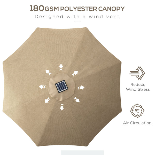 Parasol lumineux à LED de 9,6 pieds, avec 4 modes d'éclairage, chargement solaire et USB, beige