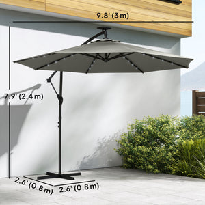 2.95 m cantilever parasol with solar lighting, protective cover, tilt and crank, grey