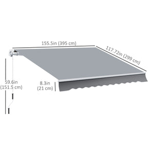 10x8ft Patio Awning Manual Retractable Sun Shade Aluminum Frame Grey