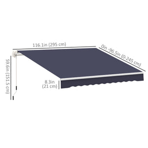 10' x 8' Manual Retractable Awning, Sun Shade Shelter Canopy, with Aluminum Frame and UV Protection for Patio Deck Yard Window Door, Blue