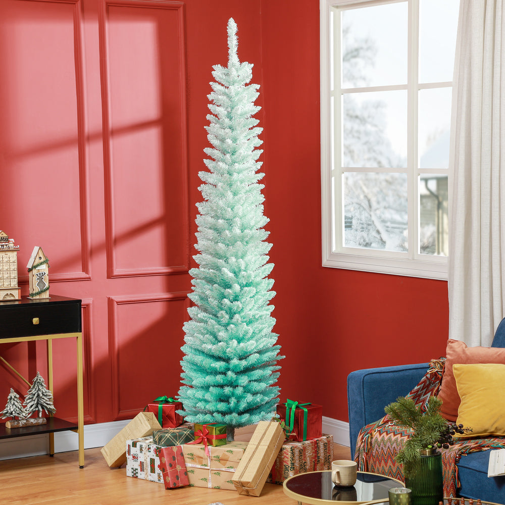 Sapin de Noël artificiel bleu pâle mince de 7 pied