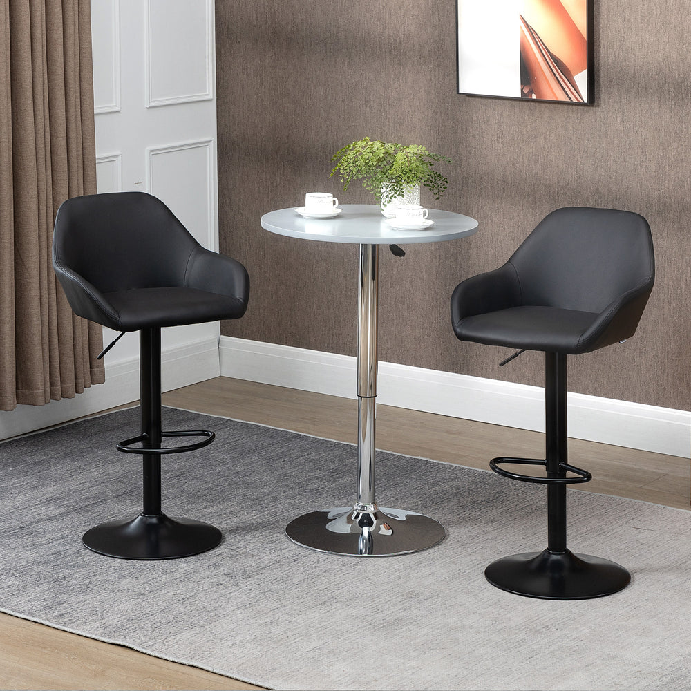 Set of 2 adjustable bar stools in faux leather, black.