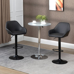 Set of 2 adjustable bar stools in faux leather, black.