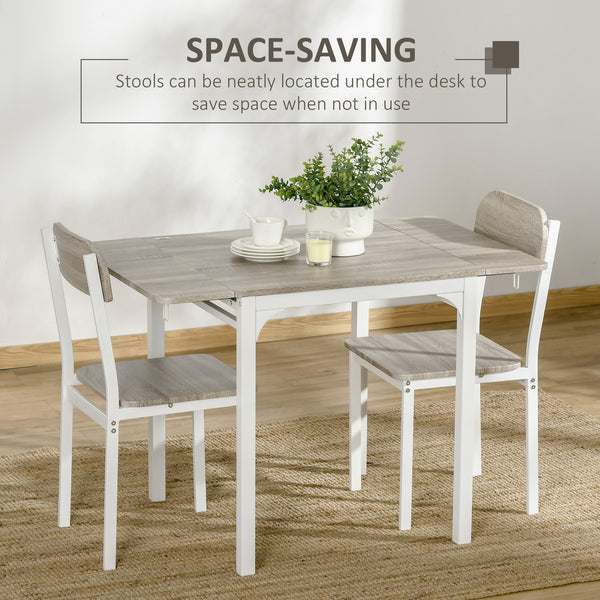 Drop-leaf kitchen table with 2 chairs for apartments and studios, natural color.