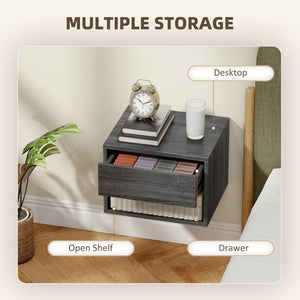 Floating Nightstand Set of 2, Wall Mounted Bedside Table with Drawer for Bedroom, Gray