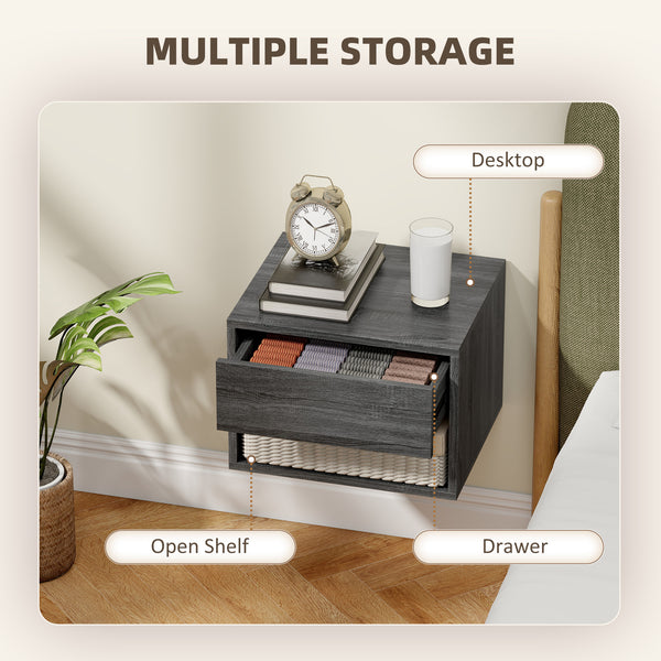 Floating Nightstand Set of 2, Wall Mounted Bedside Table with Drawer for Bedroom, Gray