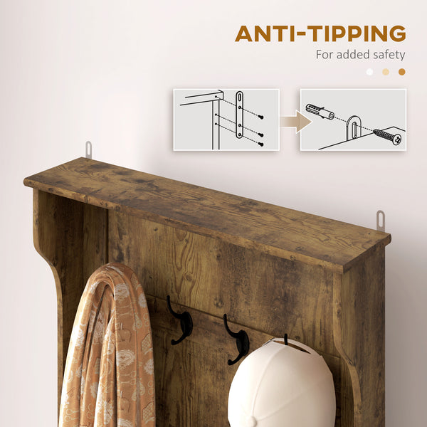 4-In-1 Hall Tree with Coat Rack, Top Shelf, Shoe Storage and Bench Seat, Entryway Bench with 4 Hooks, Rustic Brown