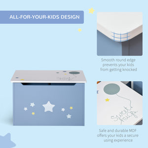 Wooden toy storage box with gas lift, 55 x 34 x 35 cm, blue
