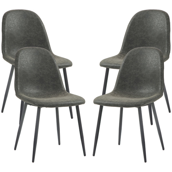 Lot de 4 chaises de salle à manger rétro rembourrées en cuir synthétique