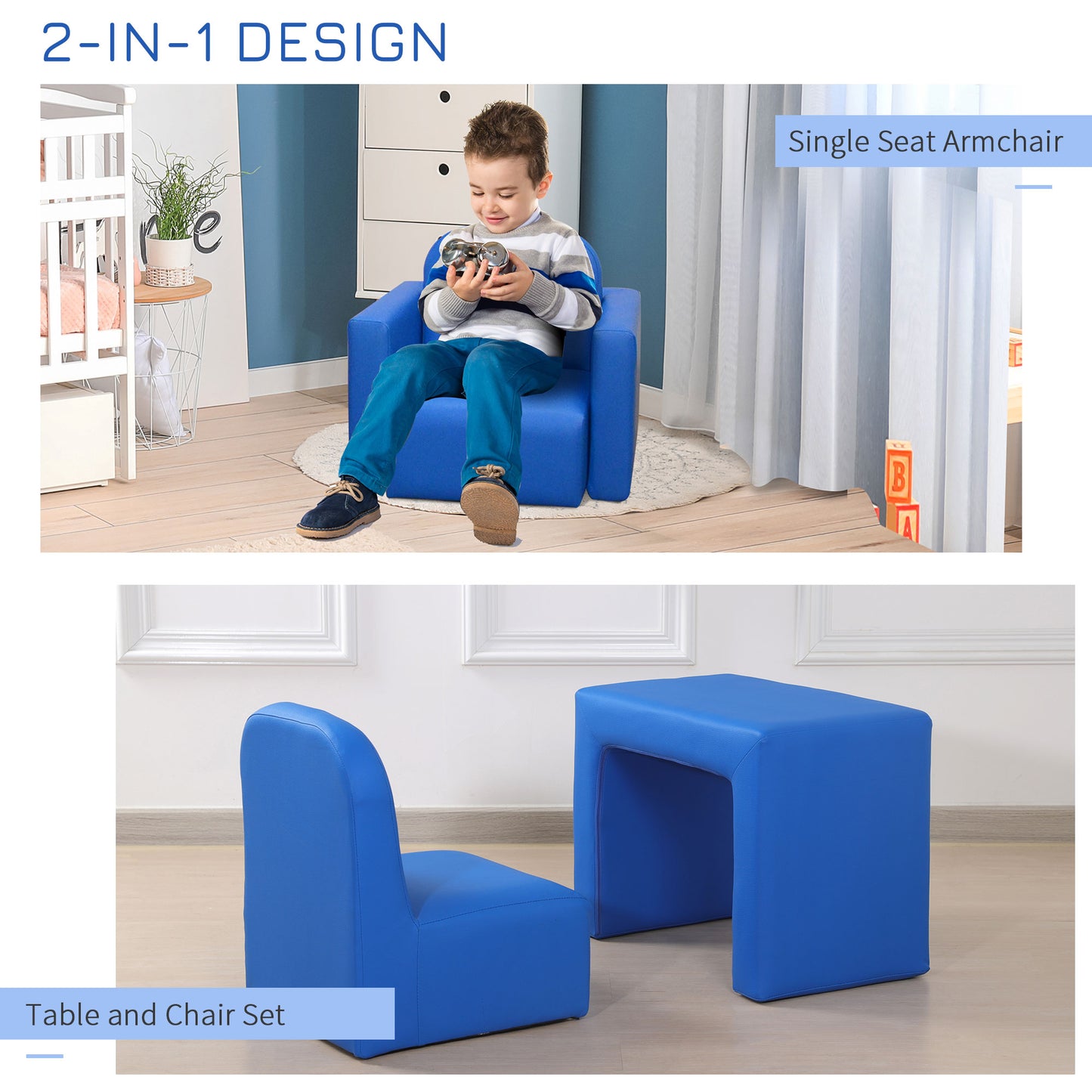Canapé pour enfants 2 en 1 pour tout-petits de 3 à 9 ans, bleu