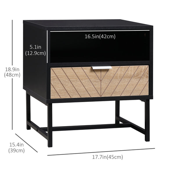 Table de chevet moderne, noir et chêne