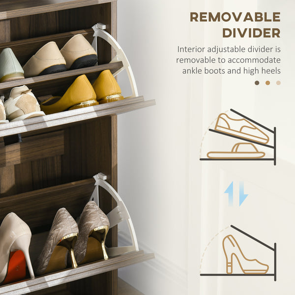 Meuble à chaussures pour 12 paires, avec 2 tiroirs à charnières et étagères réglables, couleur noyer