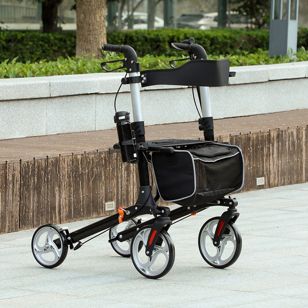 Lightweight Folding Walker with Large Seat and Adjustable Handle Black