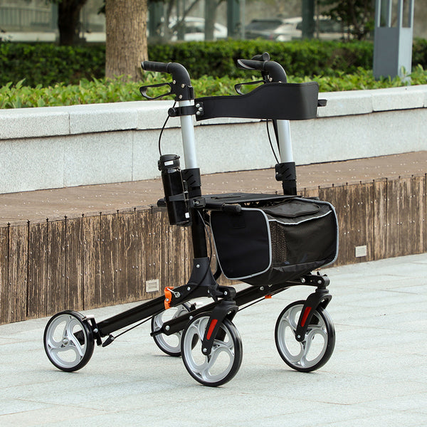 Déambulateur pliable léger avec grand siège et poignée réglable noir