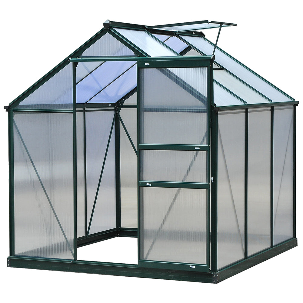 Serre de jardin avec panneaux en polycarbonate transparent et cadre en tôle galvanisée, équipée d’une porte coulissante pratique