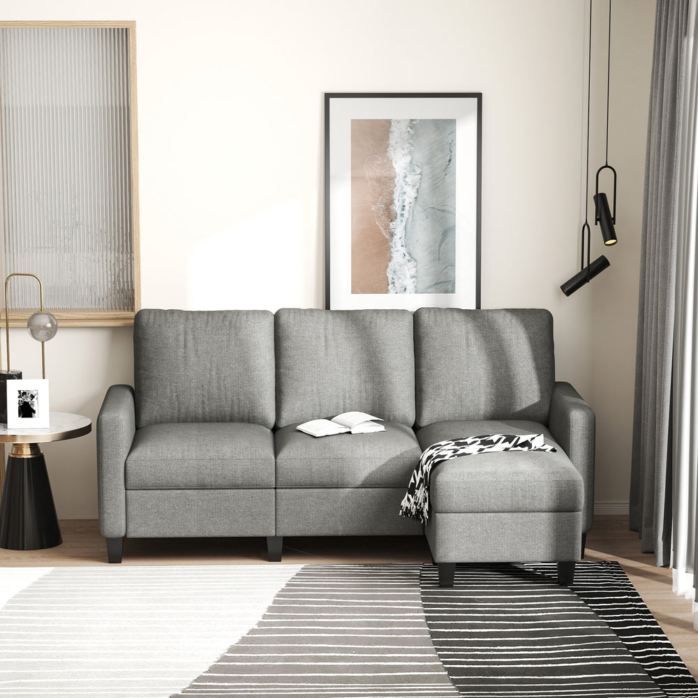 L-shaped corner sofa, modern sectional sofa with ottoman, light gray