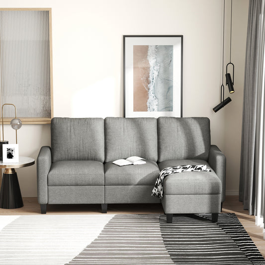 L-shaped corner sofa, modern sectional sofa with ottoman, light gray