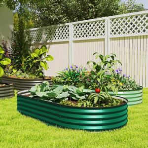 Jardinière d'extérieur surélevée en acier galvanisé avec tuteur métallique, verte