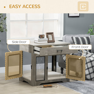 Meuble cage avec coussin, 2 portes et rangement, gris
