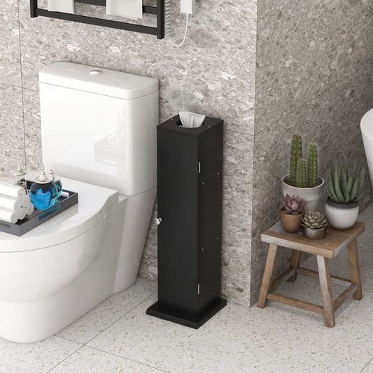Petite armoire à papier toilette, meuble d'angle de salle de bain avec portes et étagères, noir