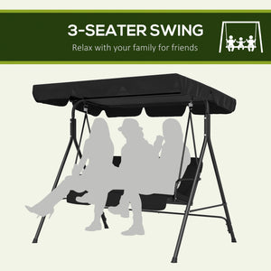 3-Seater Outdoor Porch Swing with Adjustable Canopy, Patio Swing Chair for Garden, Poolside, Backyard, Black