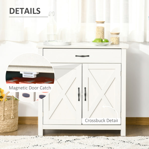 Storage buffet with sliding barn doors, distressed white