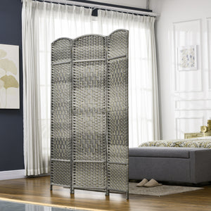 Paravent séparateur de pièce pliable à 3 panneaux en bois de pin et polypropylène – Gris