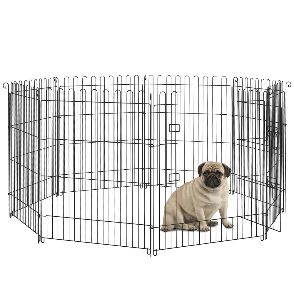 8-panel foldable octagonal playpen, black