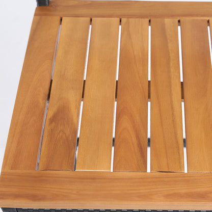 Ensemble de bar 3 pièces en osier, table et chaises de bar avec plateau en bois d'acacia, bois naturel