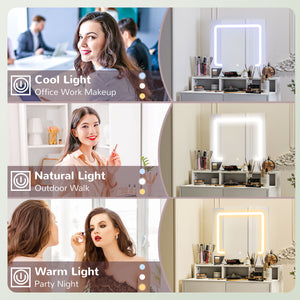 Coiffeuse avec miroir et éclairage LED, blanche