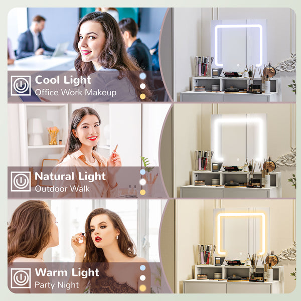 Coiffeuse avec miroir et éclairage LED, blanche
