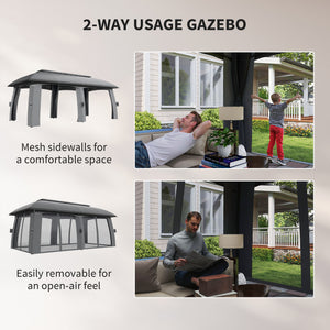 10' x 20' Patio Gazebo, Outdoor Gazebo Canopy Shelter with Netting, Vented Roof for Garden Dark Grey