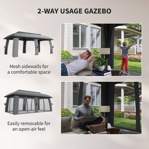 10' x 20' Patio Gazebo, Outdoor Gazebo Canopy Shelter with Netting, Vented Roof for Garden Dark Grey