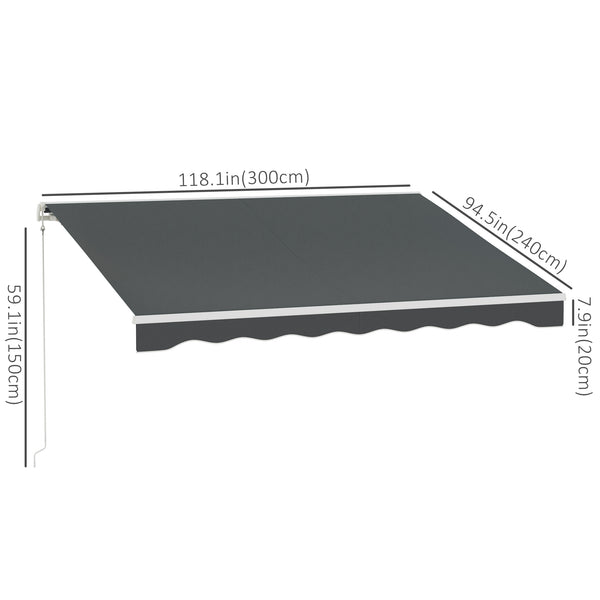 Stores automatiques rétractables électrique 10' x 8' avec télécommande, manivelle et cadre en aluminium, gris