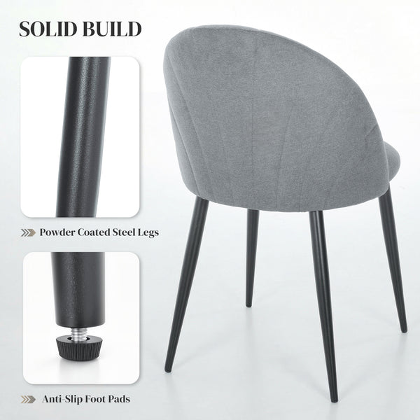 Set of 4 modern dining chairs, upholstered with metal legs, shell back and padded seat, grey.
