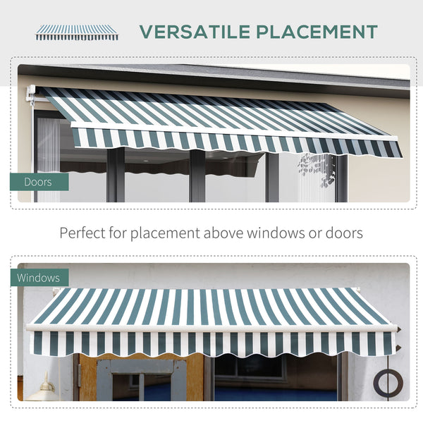 8' x 7' Retractable Awning, Patio Awnings, Sunshade Shelter with 280 g/m² UV & Water-Resistant Fabric and Aluminum Frame for Deck, Balcony, Yard, Green and White