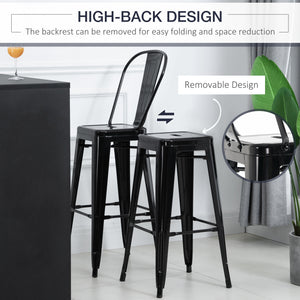 Set of 4 industrial-style metal bar stools, black
